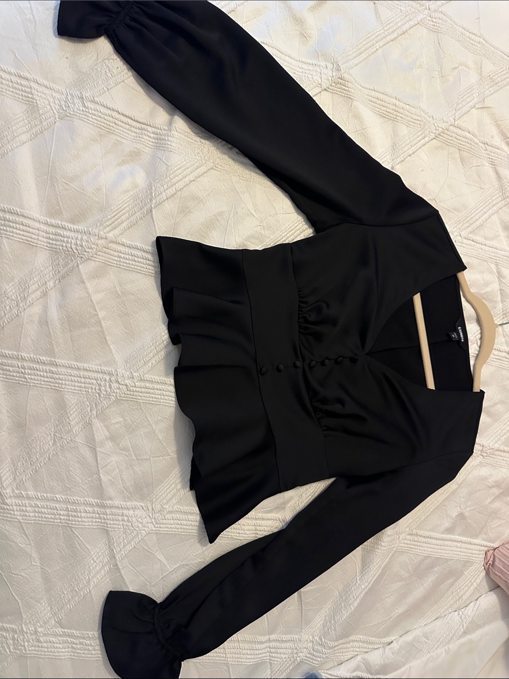 Express Black Peplum Long-Sleeve Button Front Top